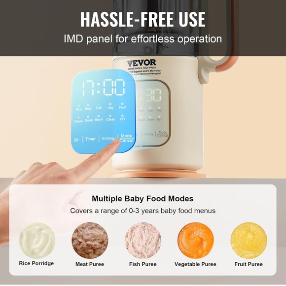 VEVOR Baby Food Maker, 500W Baby Food Processor with 300 ml Glass Bowl - Picture 3 of 11